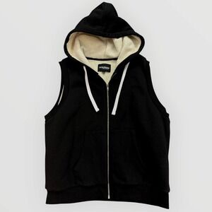 Black Sherpa Lined Zip Up Hooded Vest Women Size 2XL Sleeveless